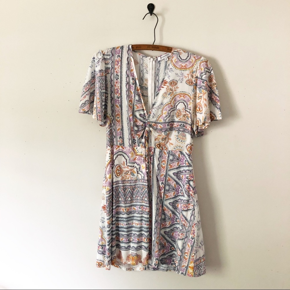 Olivaceous Printed Mini Drawstring Dress Sz M